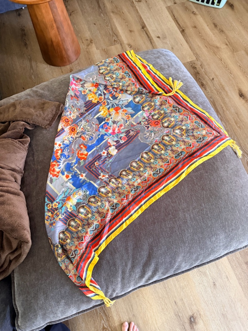 Vibrant Blue Floral & Dragon Silk Scarf - Multicolor - Picture 2 of 2